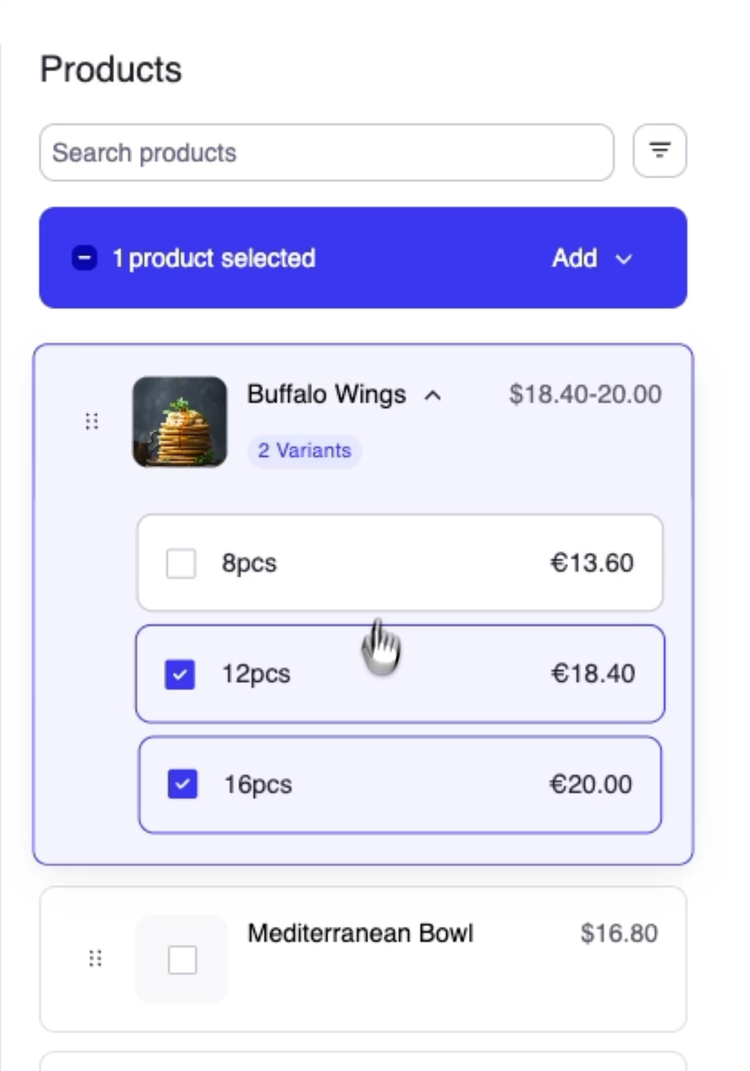 Product variants feature demo still